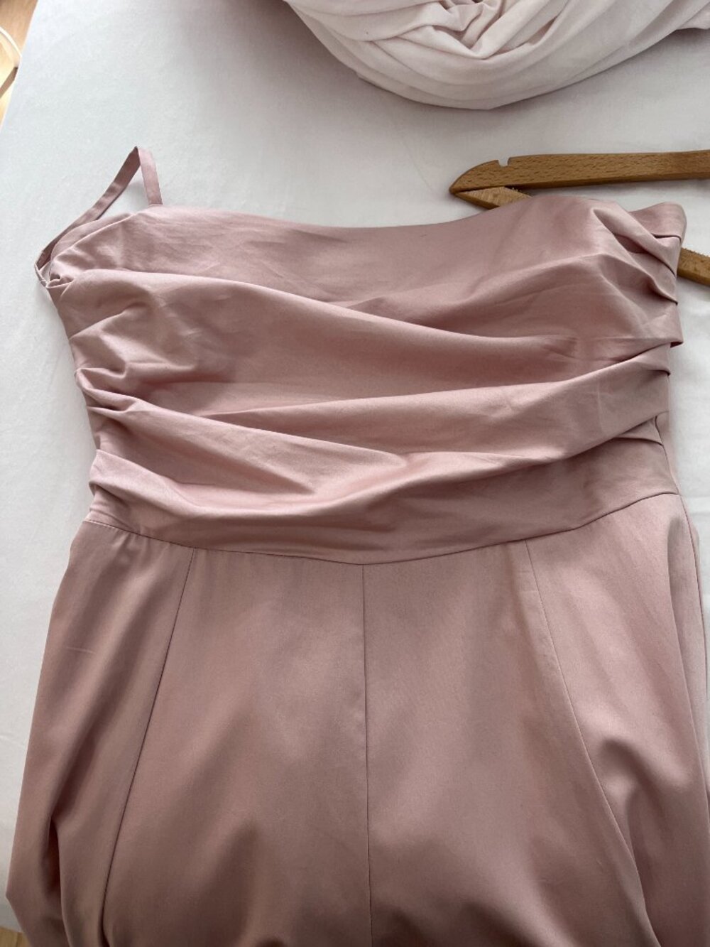 Blush Pink Cotton Fit & Flare Midi Dress Draped Bodice, Tara Jarmon, FR 40, US 8 - Picture 3 of 14